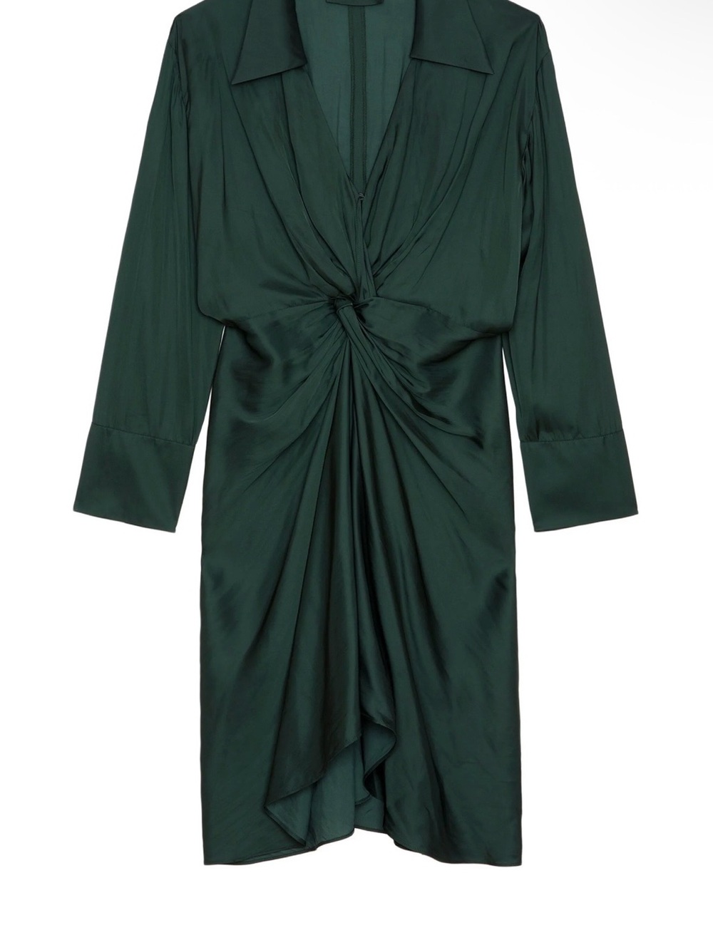 Zadig & Voltaire Rozo Twist-Front Dark Green Satin Dress XS NWT